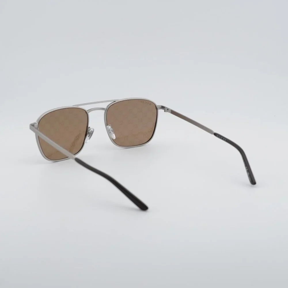 Gucci GG1881S 004 Sunglasses Silver Square Frame, Brown with GG Pattern Lenses